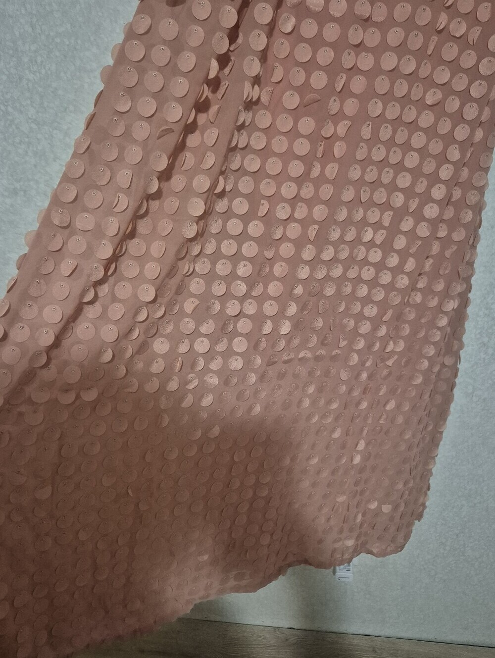 ROSEVELVET Spaghetti-Strap Dusty Rose Maxi Dress-Textured Polka Motif-Size:L - Picture 10 of 13